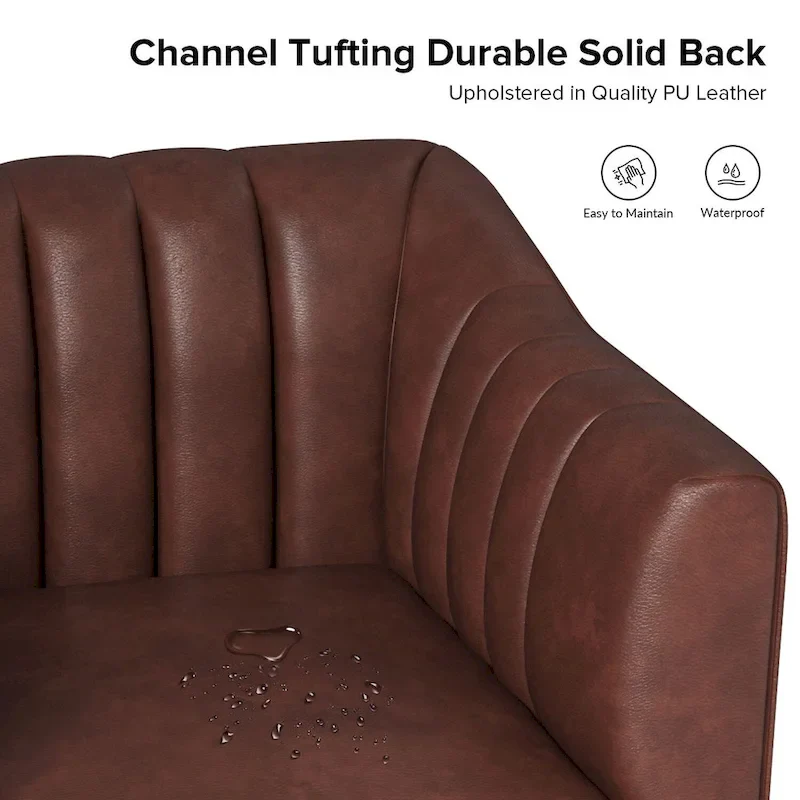 Channel Tufted PU Leather Accent Chair, Navy/Grey/Camel/Brown/Black, Metal Legs, Set of 2