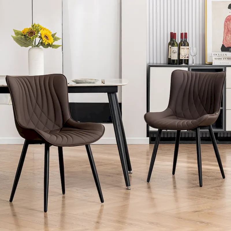 Modern Upholstered Leather Armless Dining Chairs Set of 2