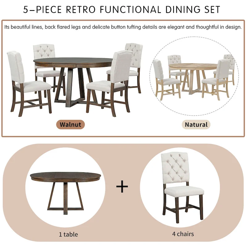 Multi-Function Dining Table and Chair Sets Farmhouse Kitchen Dining Table Sets with Removable Folding Plates Cross-Shaped Legs