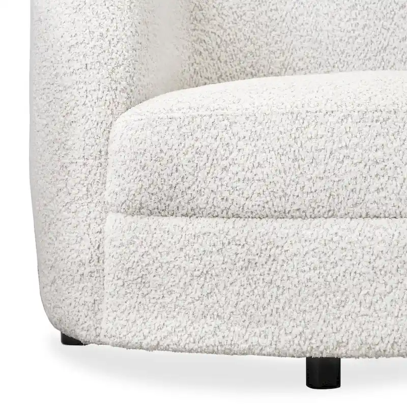 Modern Boucle Accent Chair with Curved Arms, Kidney Seat & Round Wood Legs