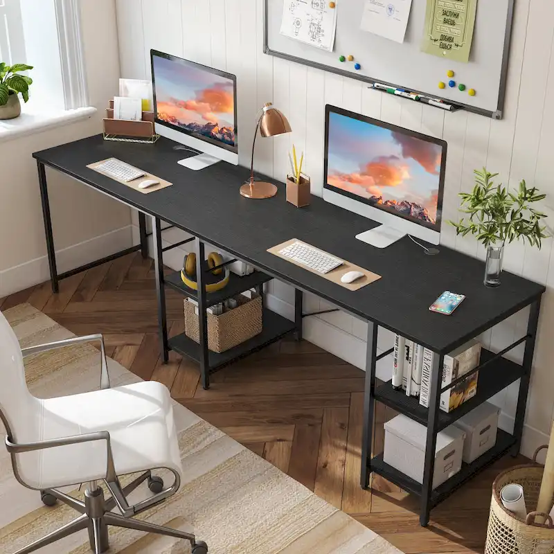 95.2 Inch L Shaped Desk with Shelves Home Office Computer Desk