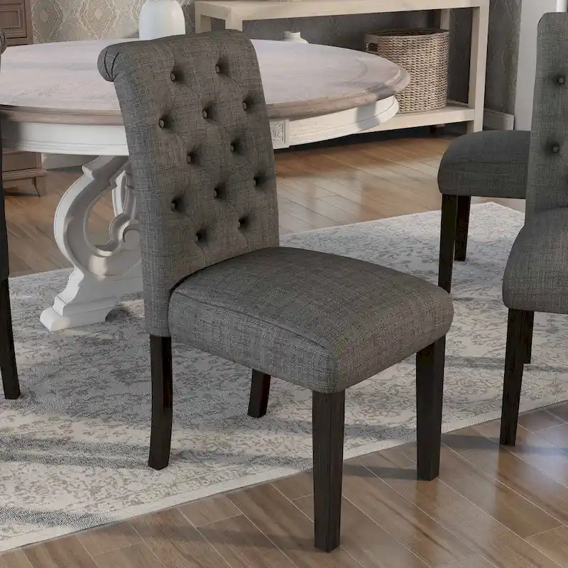 Brec Farmhouse Marble Top 5-Piece Round Dining Table Set with Tufted Chairs by Furniture of America