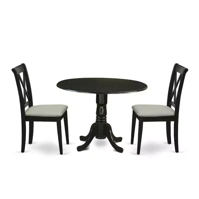 HomeStock 3-Pc Black Finish Solid Wood Top-Round Dining Room Set with Dropleaf-Seats 4