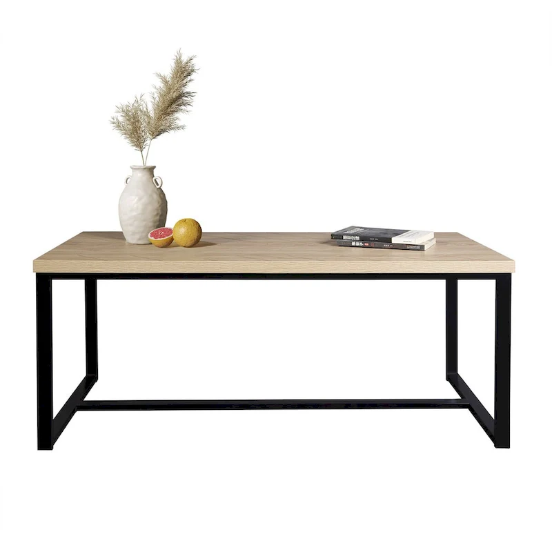 Natural Wood Coffee Table - Black Metal Legs 39