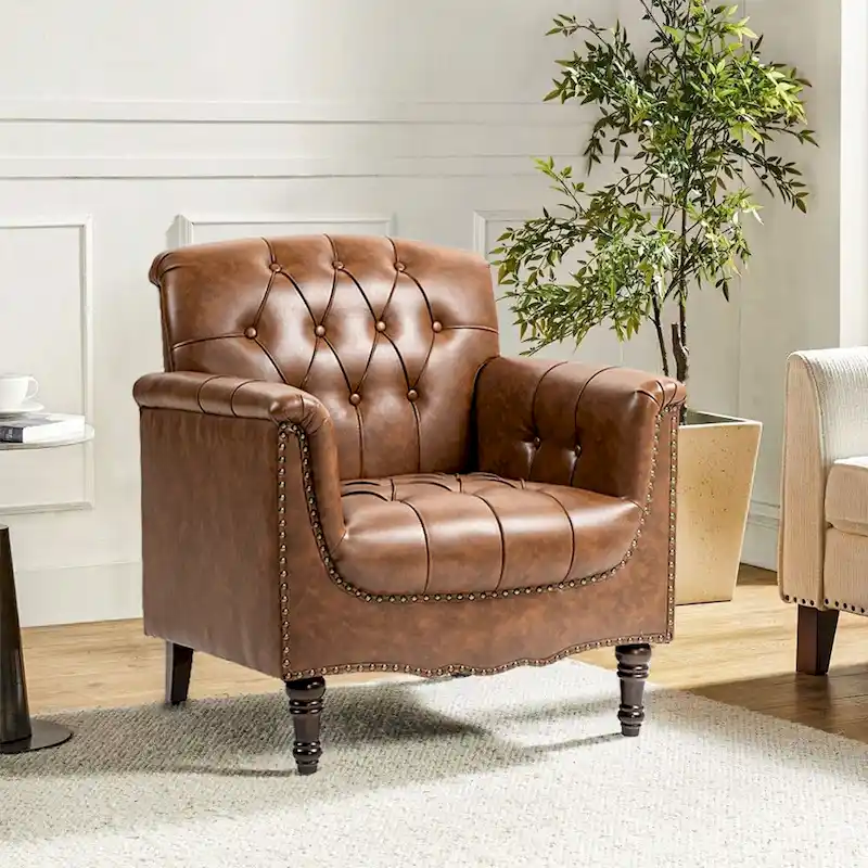 Tufted Vegan Leather Accent Chair Upholstered Armchair