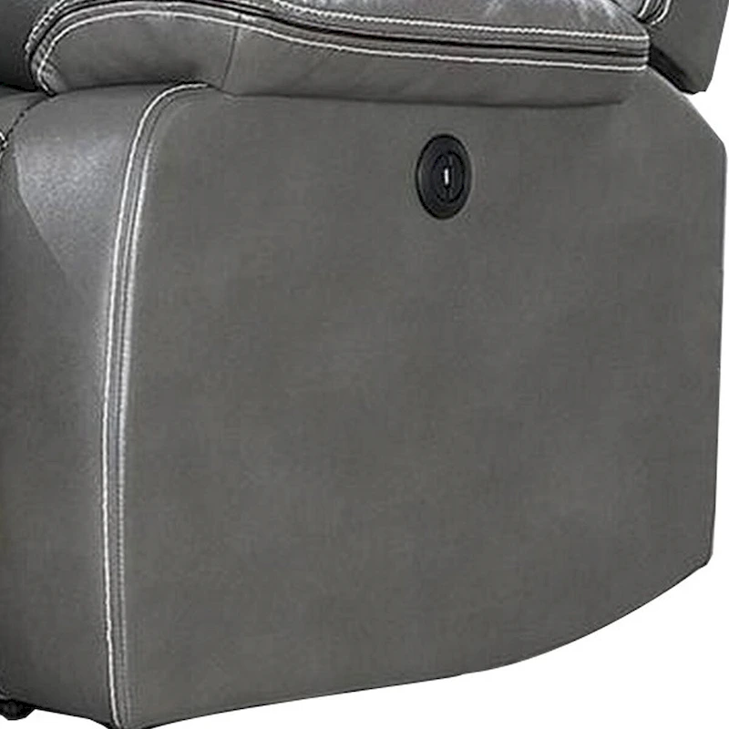 Leatherette Power Motion Sofa with Contrast Stitching, Gray