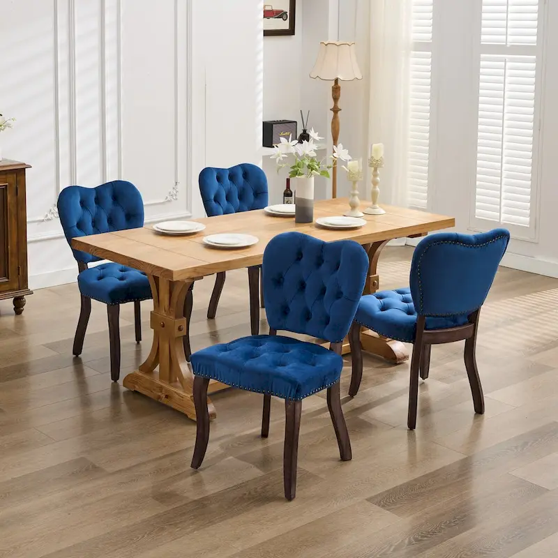 Velvet Tufted Dining Chairs Set of 2 with Wooden Legs