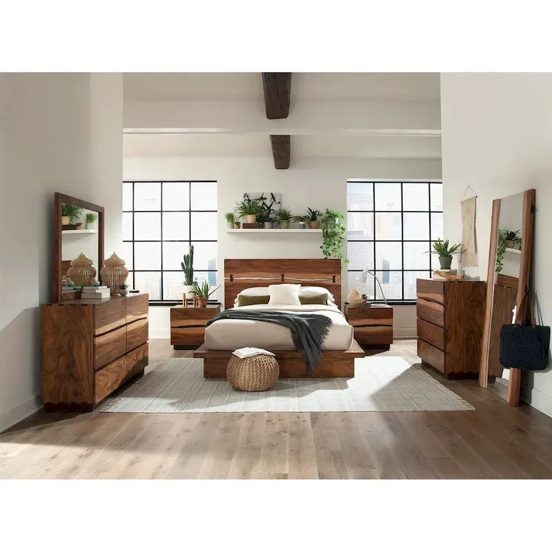 Panel Bed with Cut-Out Headboard - Two-Tone Finish