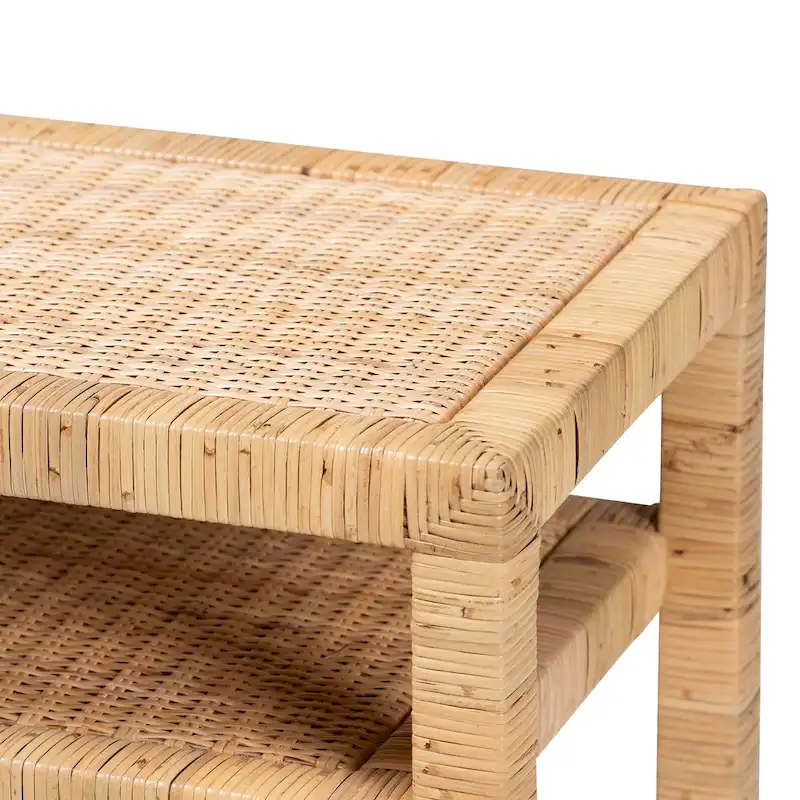 Kalimantan Bohemian Light Honey Rattan and Acacia Wood Console Table