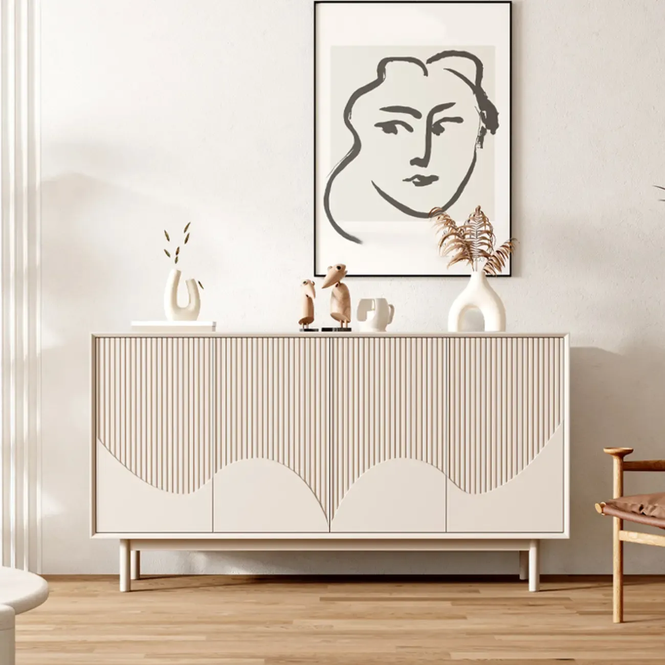 Modern Wooden Buffet Table with Kitchen Appliance Storage