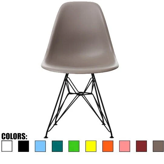 Modern Plastic Accent Designer Side Dining Matte Chair With Dark Black Wire Chrome Legs Base