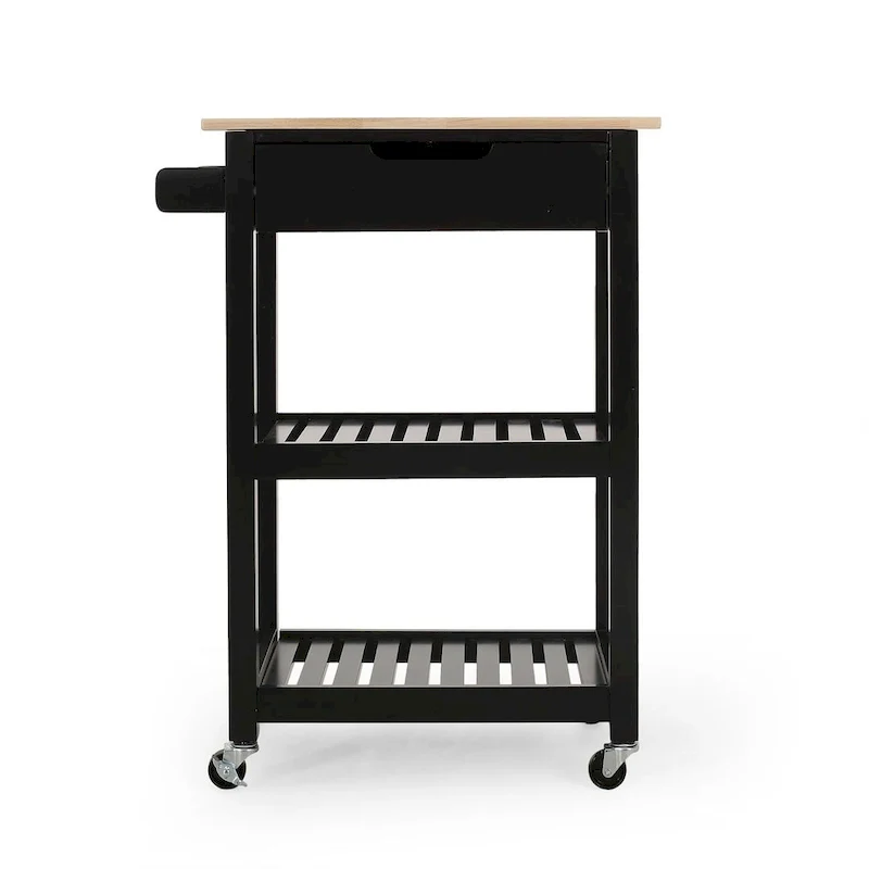 Compact Wooden Kitchen Cart with Wheels Shelves and Drawer