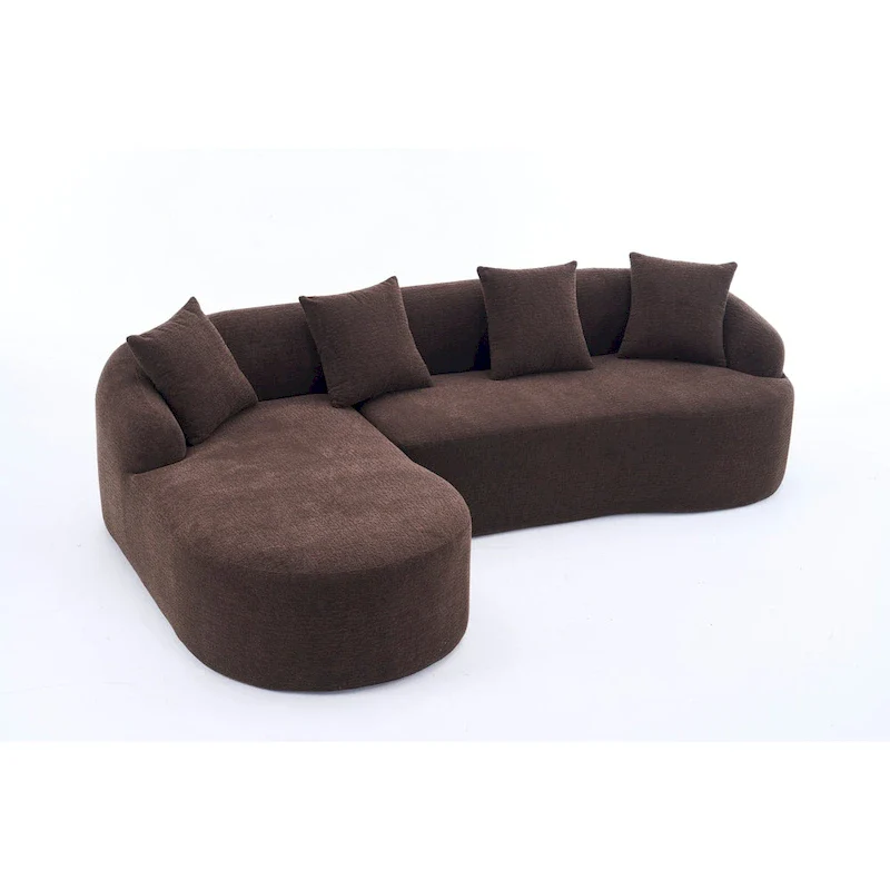 98.4 Chenille L-Shaped 3-Seater Sofa with Chaise Lounge and 4 Pillows