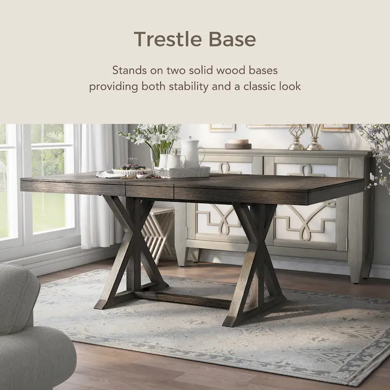 Expandable Dining Table, Rustic Farmhouse, Trestle Base, 18