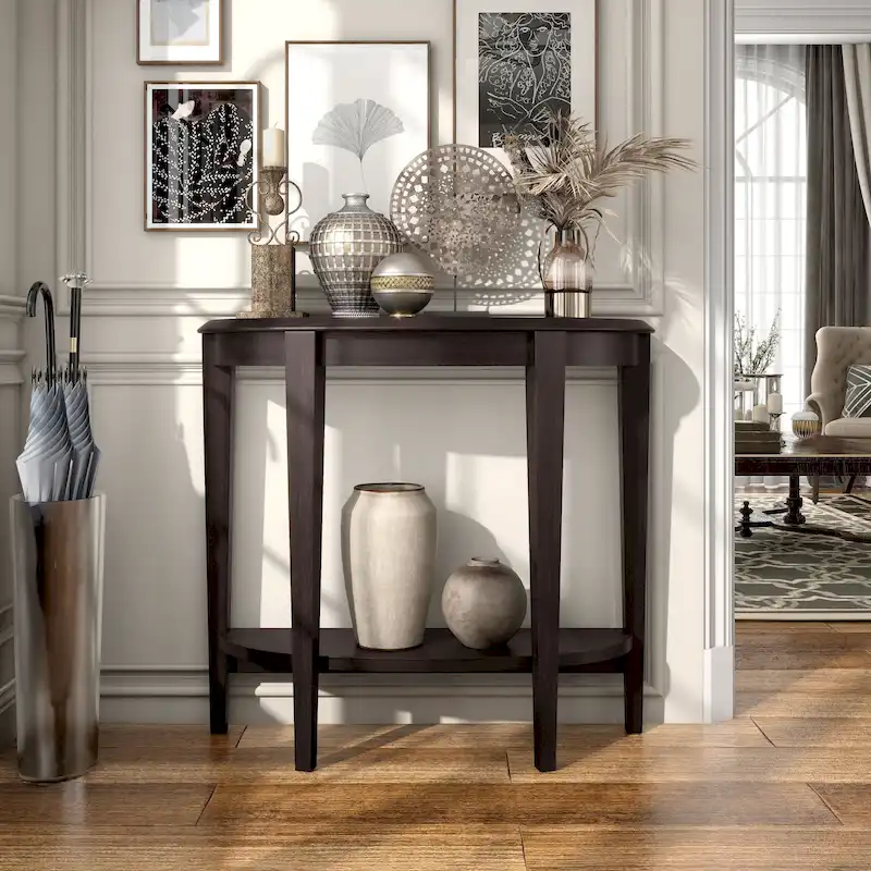 DH BASIC Contemporary Brown Decorative 1-Shelf Half-moon Console Table by Denhour