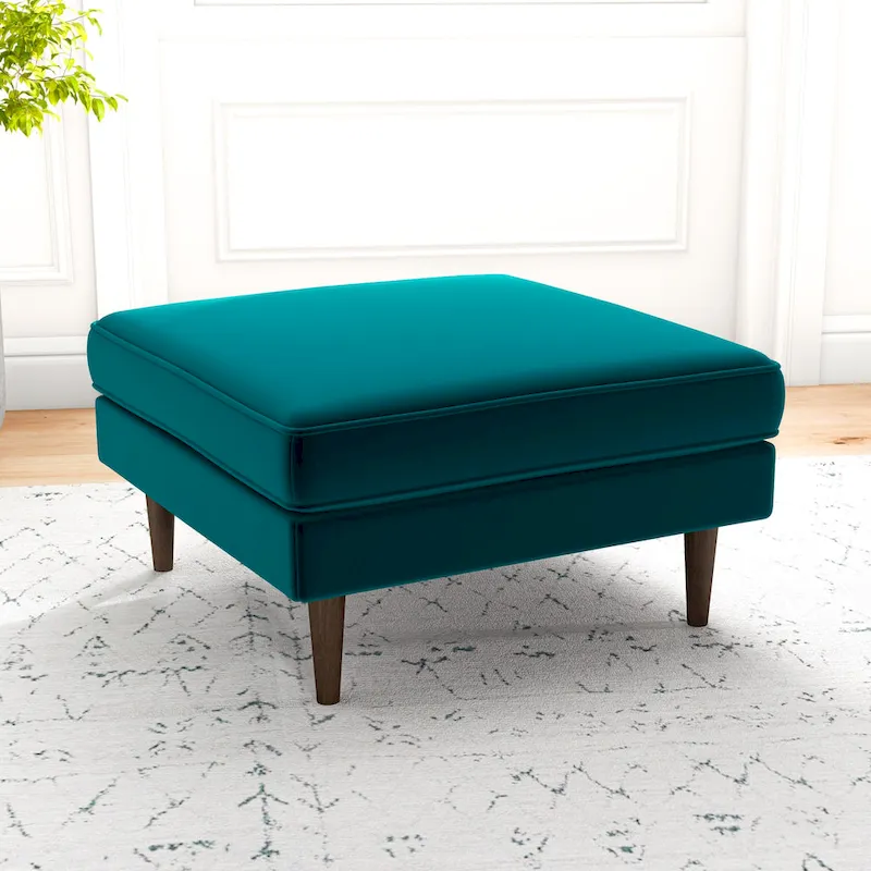 Mid-Century Modern Square Velvet Ottoman
