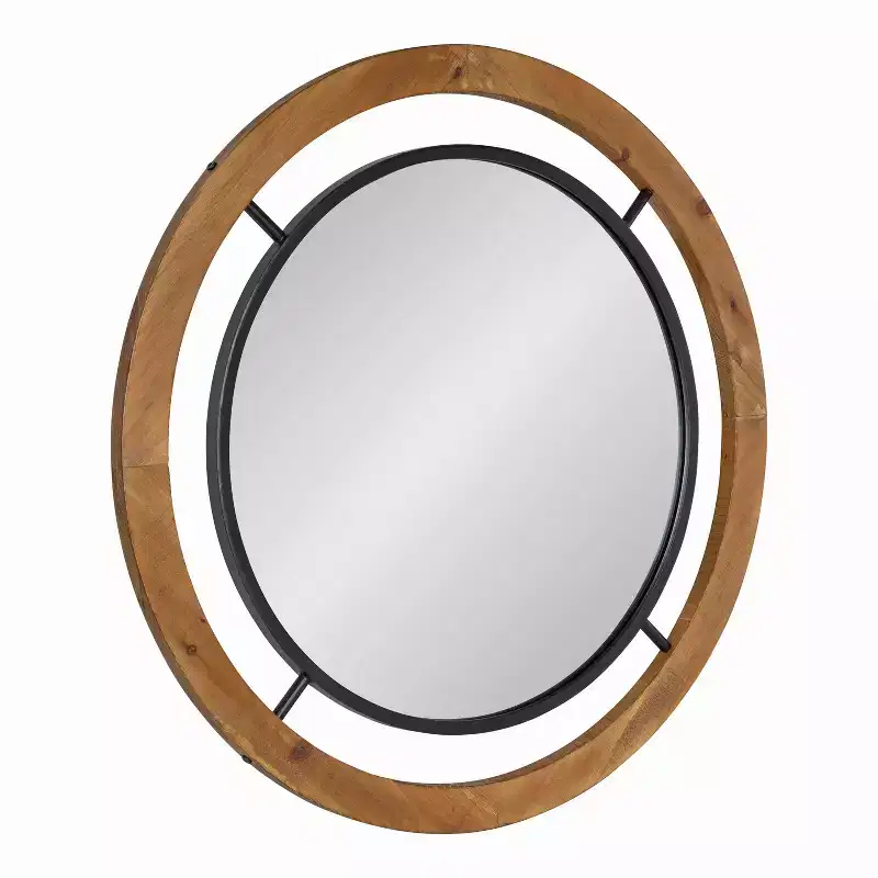 32" x 32" Whalen Round Wall Mirror Brown - Kate & Laurel All Things Decor: Shabby-Chic, No Assembly Required