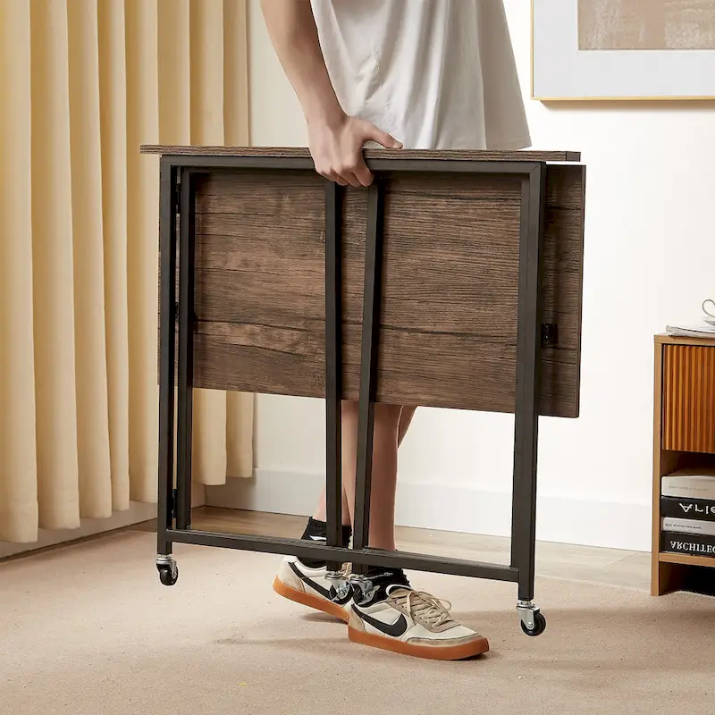 Rolling Folding Computer Desk 31.5, No Assembly Required, Space-Saving Foldable Laptop Table for Home Office