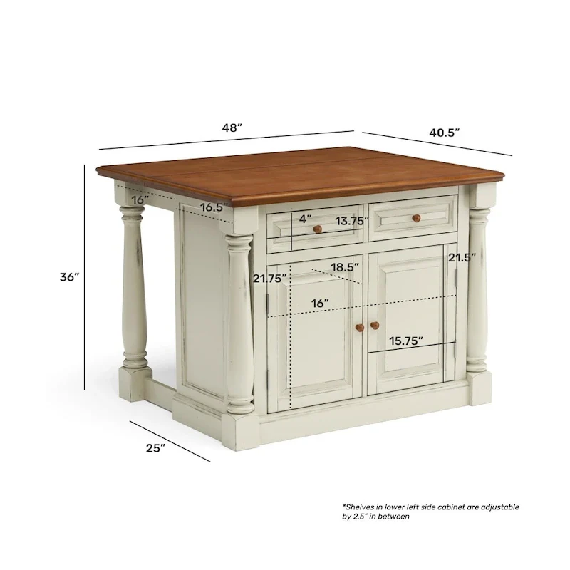 Off-White Wood Kitchen Island by - 48 x 36 x 25