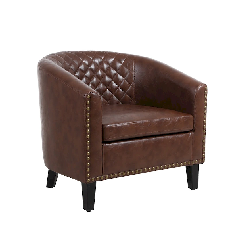 Accent Barrel Chair Living Room With Nailheads And Solid Wood Legs