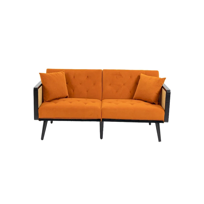 Velvet Upholstered Tufted Sleeper Loveseats Armsofa with Metal Feet