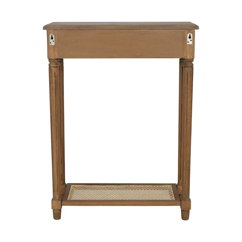 1-drawer Solid Wood Console Accent Table with Cane Shelf