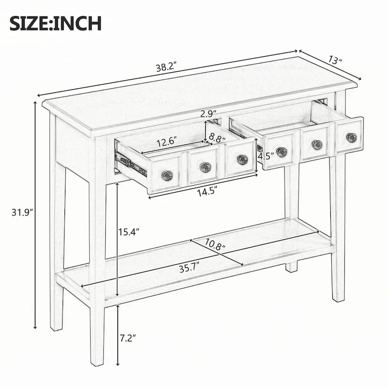 Entryway Table with 2 Drawers(White)