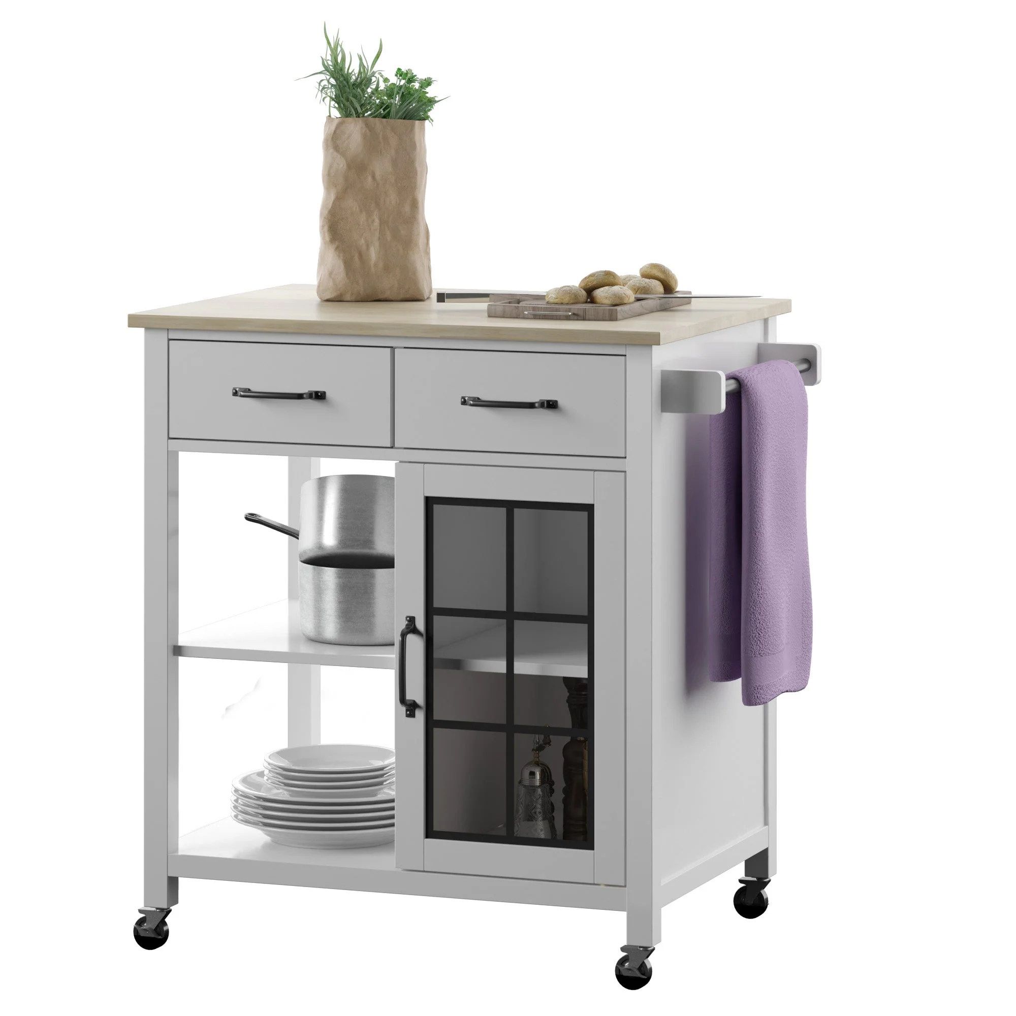 Compact Rolling Kitchen Island Cart with Storage