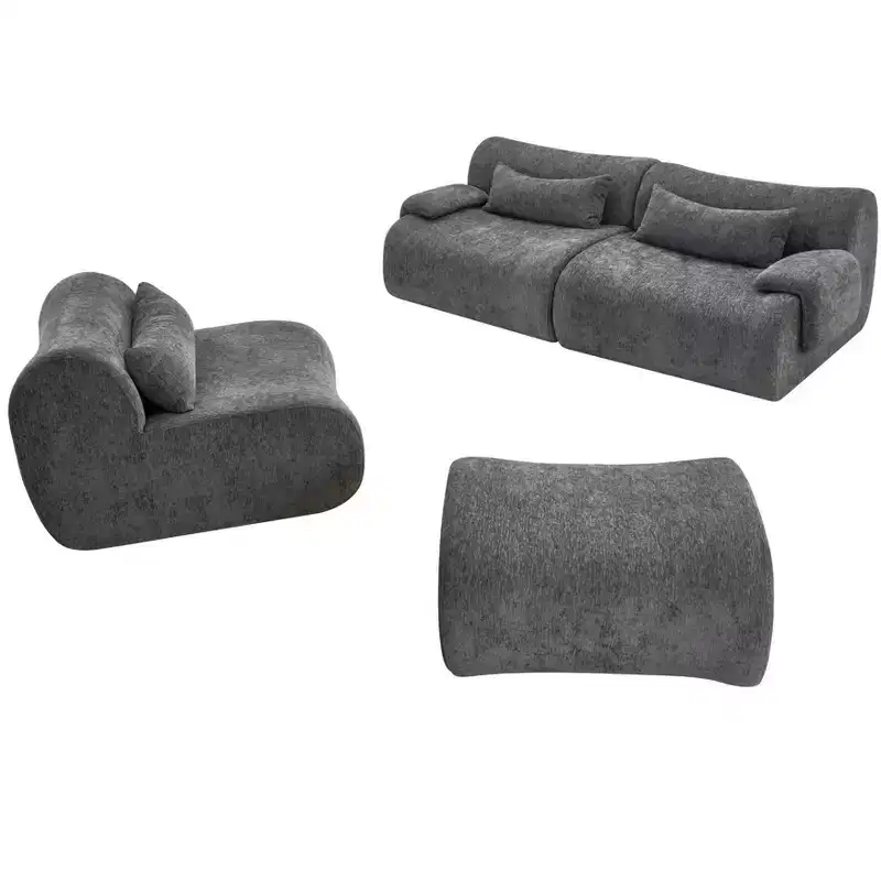 GDFStudio Yugi Modern 117 3-Seater Boneless Sectional Sofa with Curved Armrests and Streamlined Design