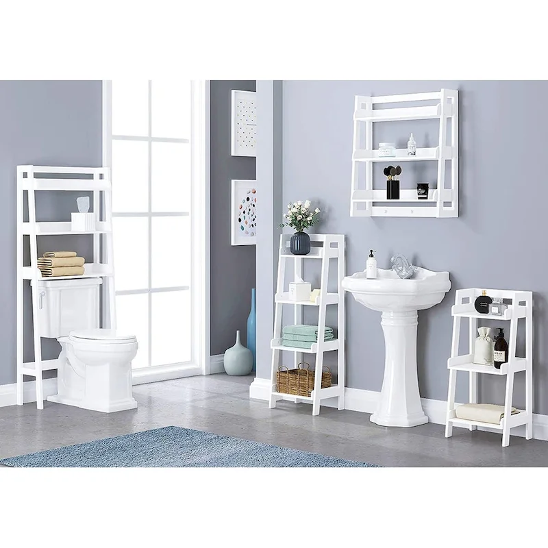 UTEX 4-Tier Ladder Shelf, Bathroom Shelf Freestanding, 4-Shelf Spacesaver Open Wood Shelving Unit, Ladder Shelf