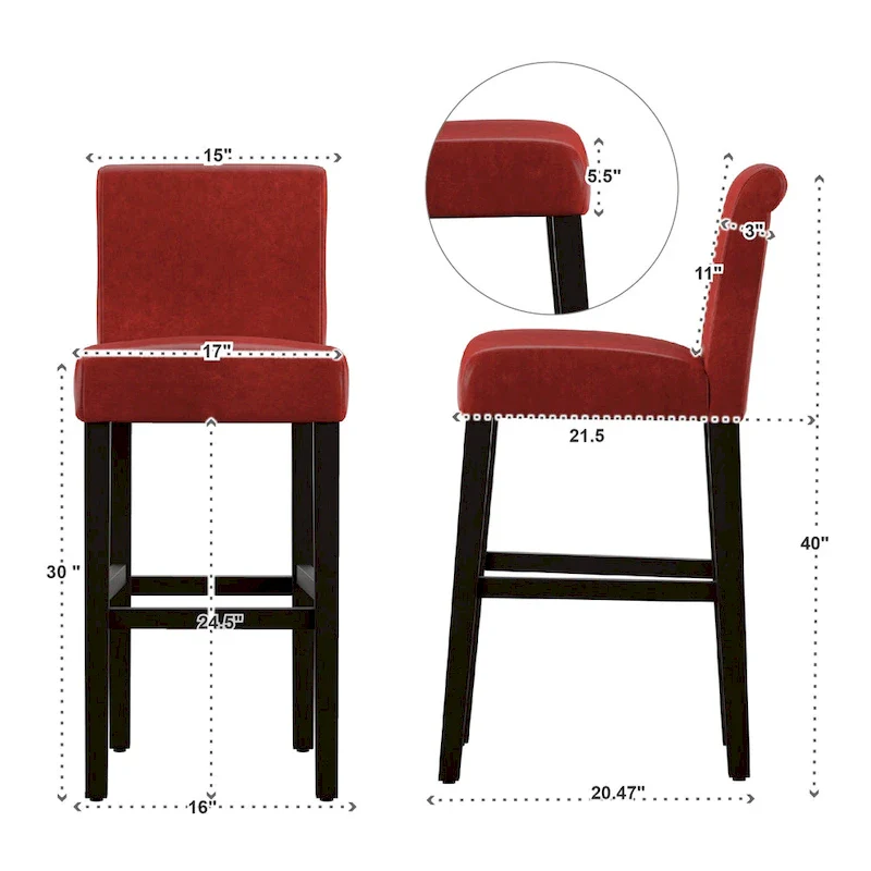 Bennett Red Faux Leather High Back Bar Stools (Set of 2) by