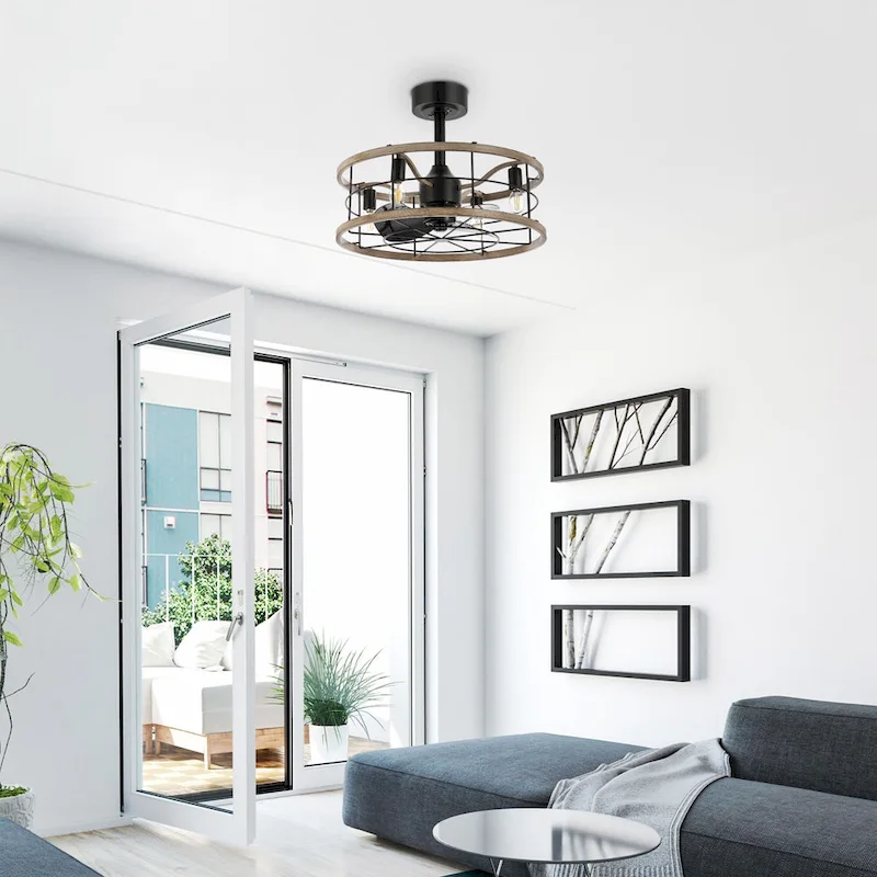 GetLedel 18-in Industrial Caged Ceiling Fan with Remote Control and Light Kit