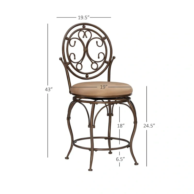 Scroll Back Swivel Counter Stool with Upholstered Seat