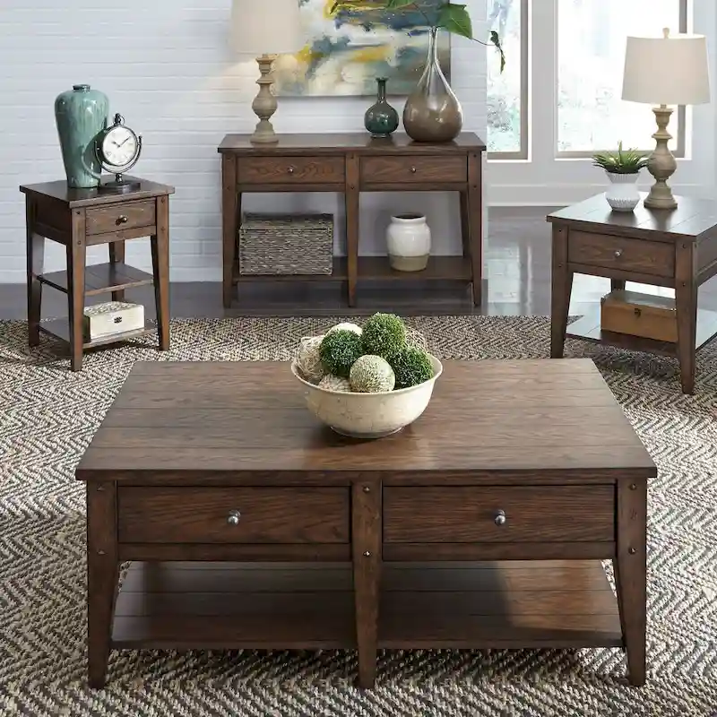 Liberty Furniture Lake House Sofa Table Rustic Brown Oak Accent