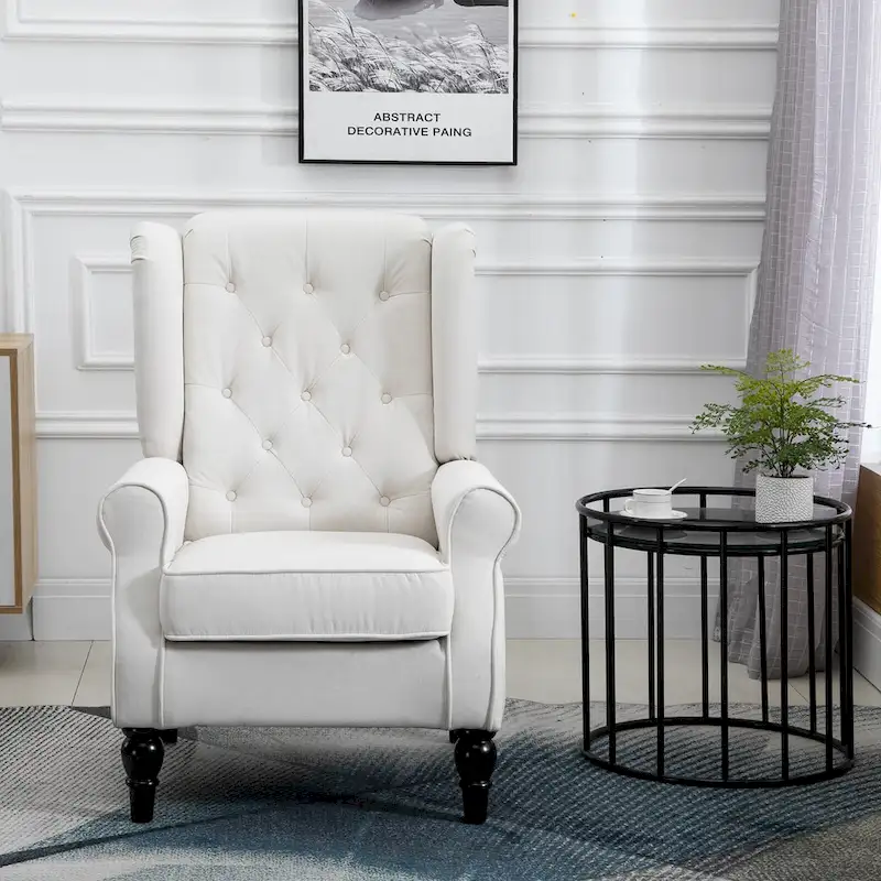 Cream White 29.3 High Back Tufted Accent Chair