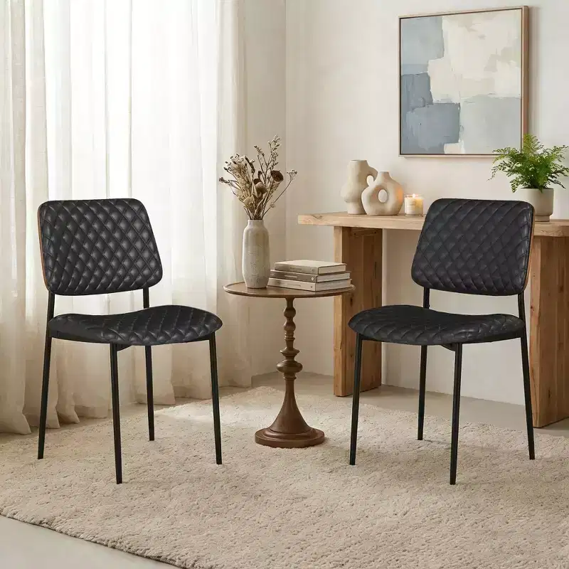 TYBOATLE Mid Century Dining Chairs Set of 2, Quilted PU Leather Kitchen Chairs with Bentwood Back, Industrial Upholstered Side Chairs