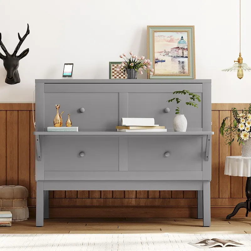 Full Size Murphy Bed Chest with Desk, USB Port