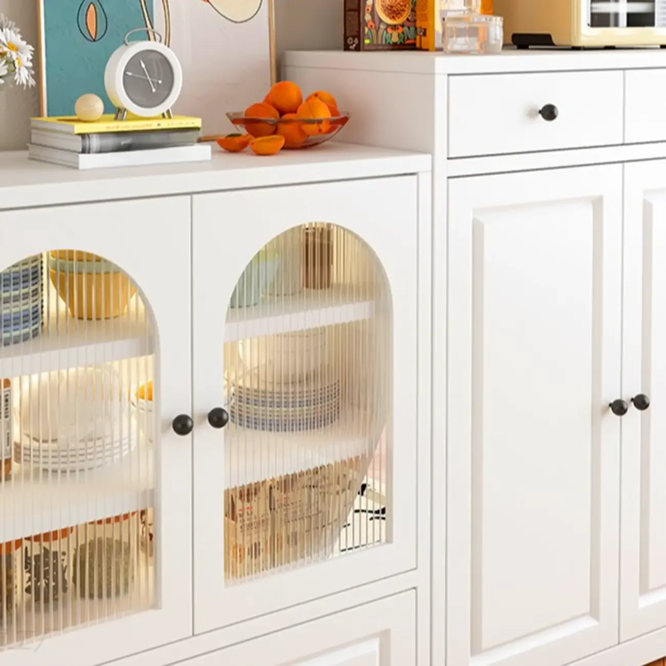 Narrow Metal White Buffet Cabinet with Drawer
