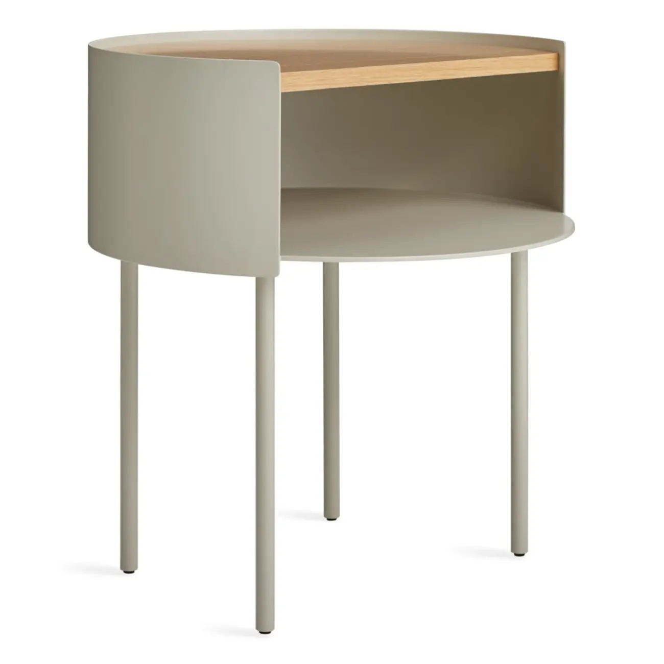 Round Shape Metal Bedside Table with Open Storage Wooden Top