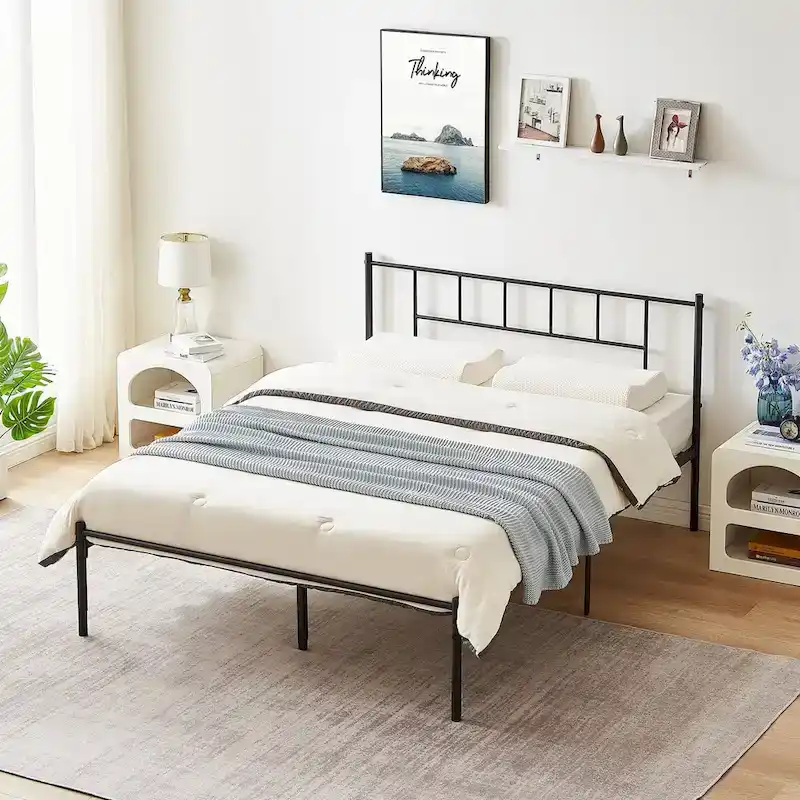 VECELO 3-Pieces Bed Frame with Wood Headboard and Modern Nightstands Set of 2