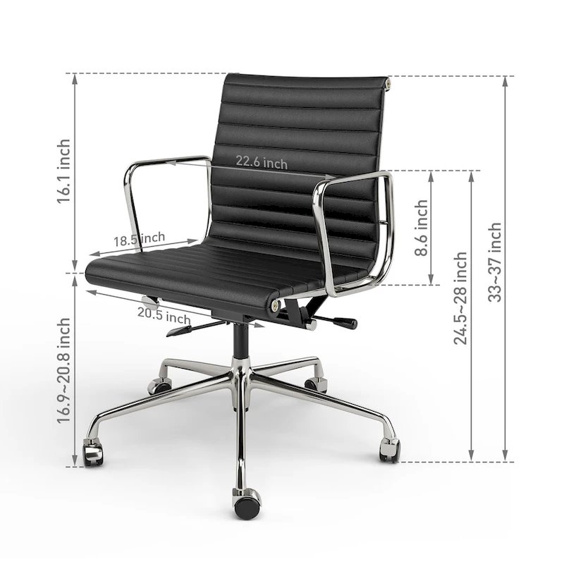 Low Back Genuine Leather Ergonomic Computer Ribbed Office Chair - N/A
