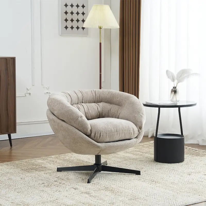 Chenille Upholstered Swivel Club Chair