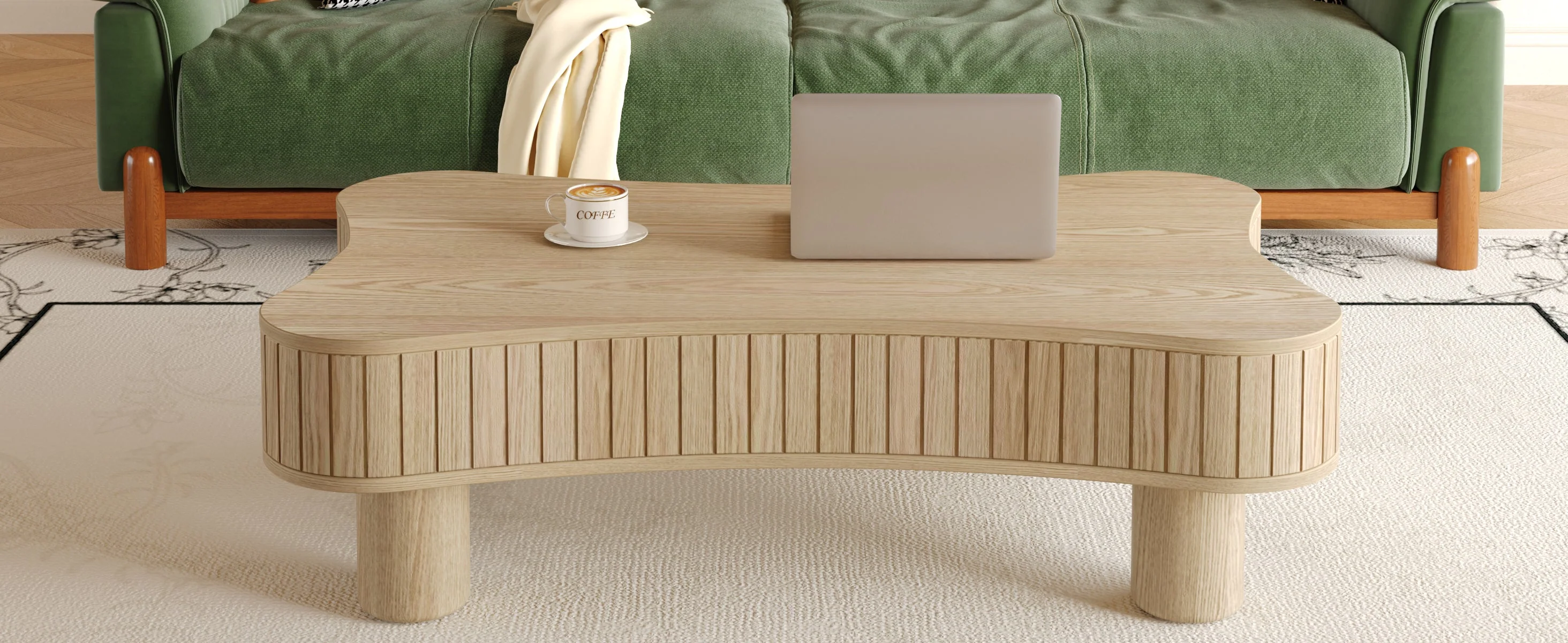 Walker Edison | Curve Design Reeded Lift Top Coffee Table and Desk