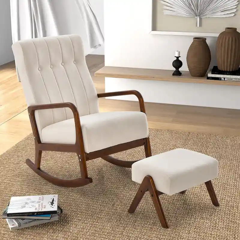 Costway Rocking Chair with Ottoman Upholstered Fabric Glider Rocker - See Details