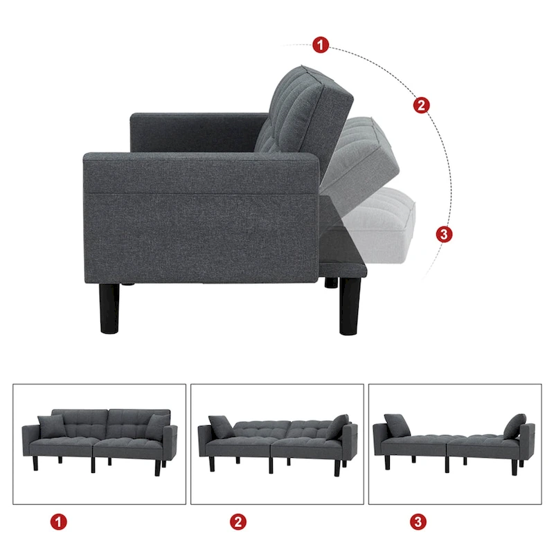 AVAWING 74 Modern Tufted Convertible Futon Sofa Bed with 2 Pillows