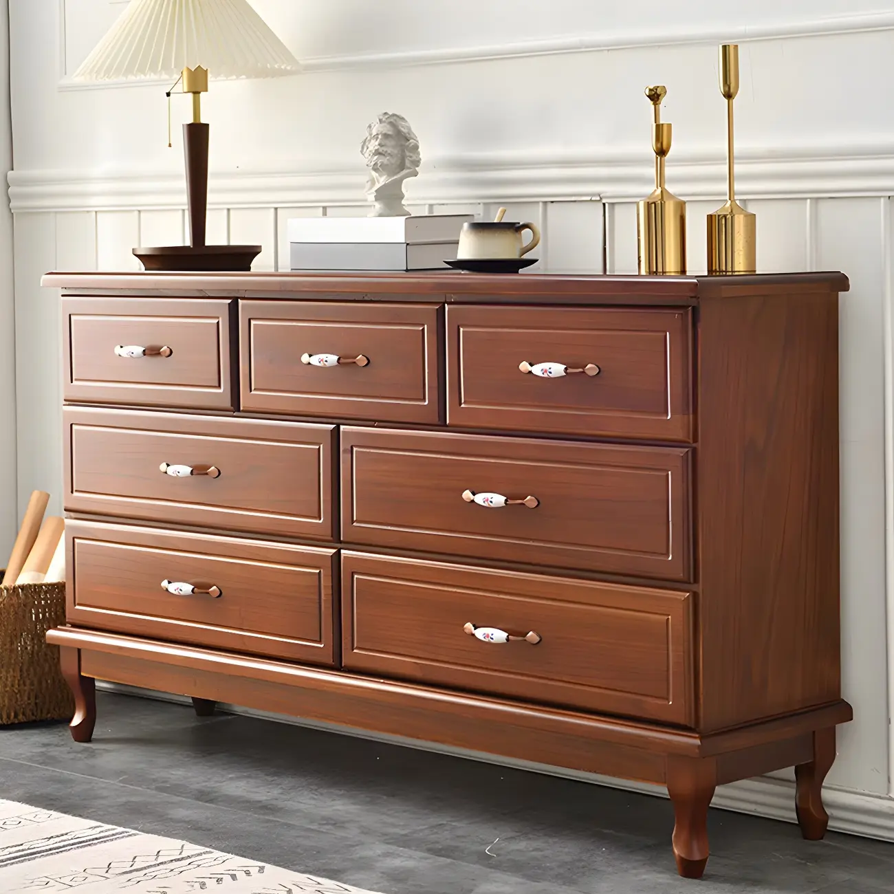 Contemporary White-Brown Solid Wood Double Dresser