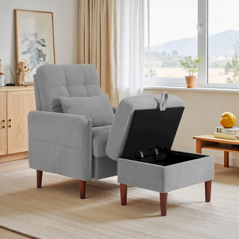 UIXE Modern Lounge Chair Accent Chair and Stroage Ottoman With Adjustable Backrest