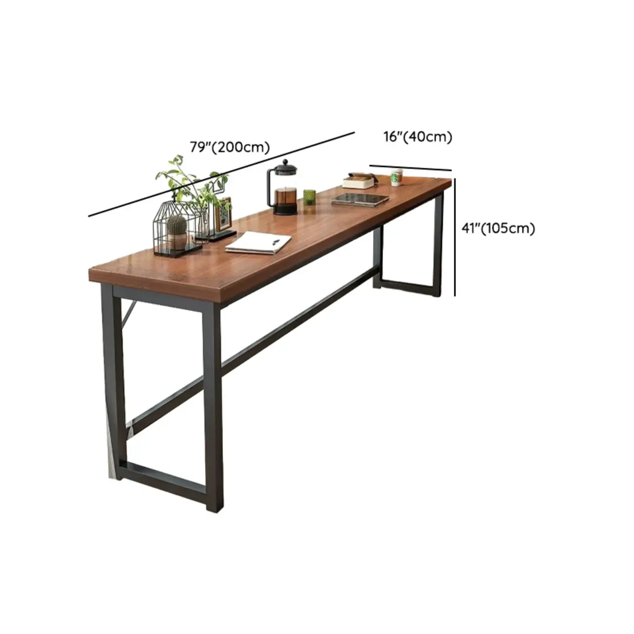 Modern Brown Wooden Metal Frame Fixed Top Bar Tables
