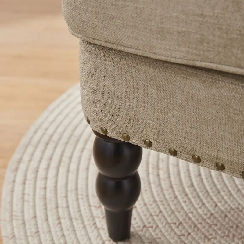 Set of 2 Arm Chair Upholstered Button Tufted Accent Chair with Lumbar Pillow Beige/ Grey/ Light Blue