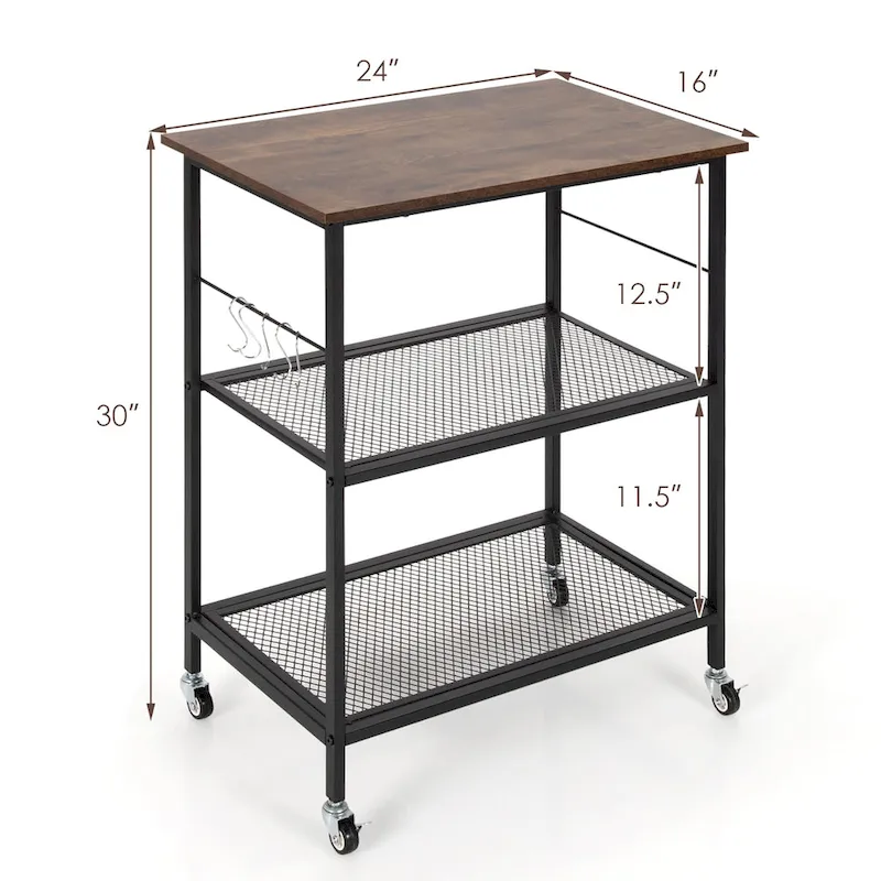 3 Tier Kitchen Rolling Microwave Cart Bar Service Cart with Wheels
